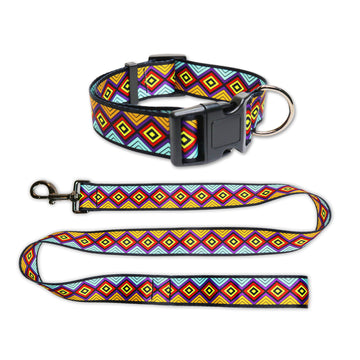 Pawsindia Aztec Printed Nylon Collar & Leash set for Dogs - Large/ X-Large